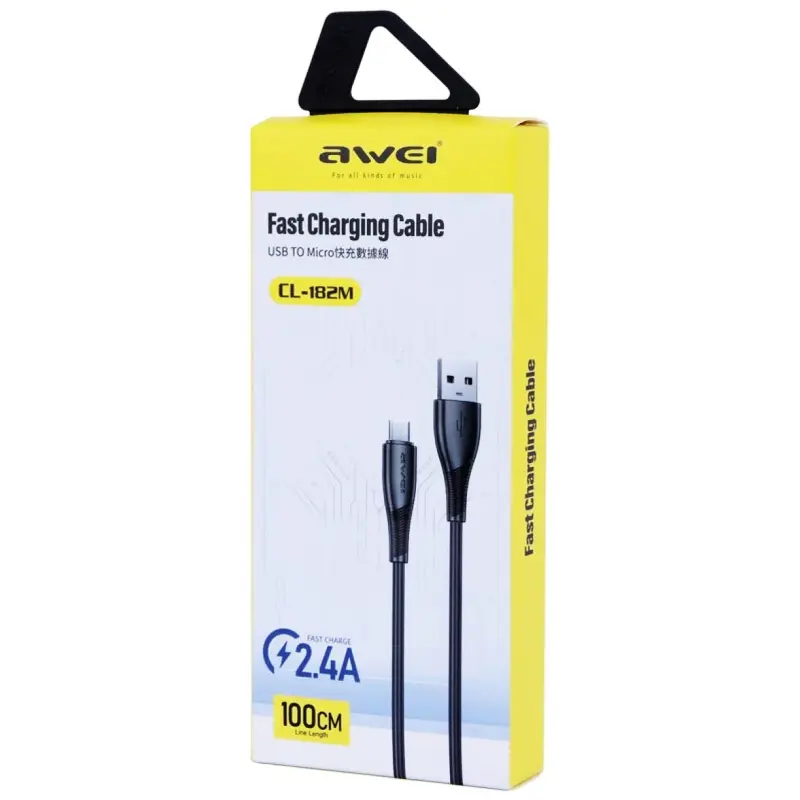 Data kabel Awei CL-182 USB to MicroUSB 2.4A (1m), Black 1