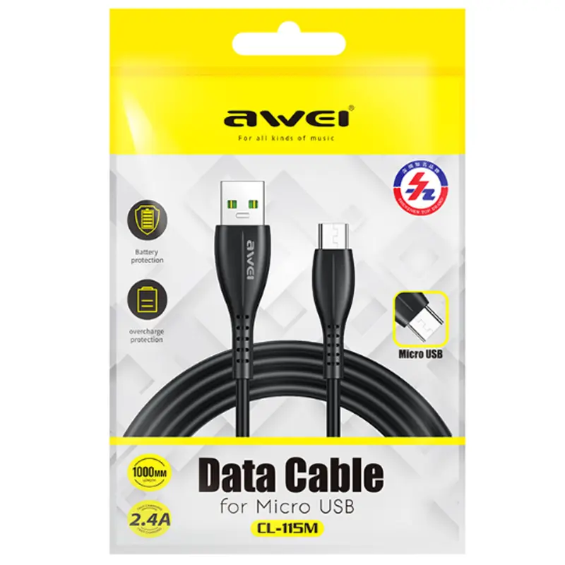Дата кабель Awei CL-115 USB to MicroUSB 2.4A (1m), Black 1
