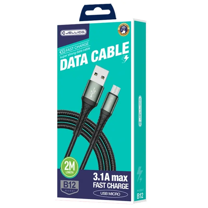 Дата кабель Jellico B12 USB to MicroUSB 3.1A (2m), Black 1