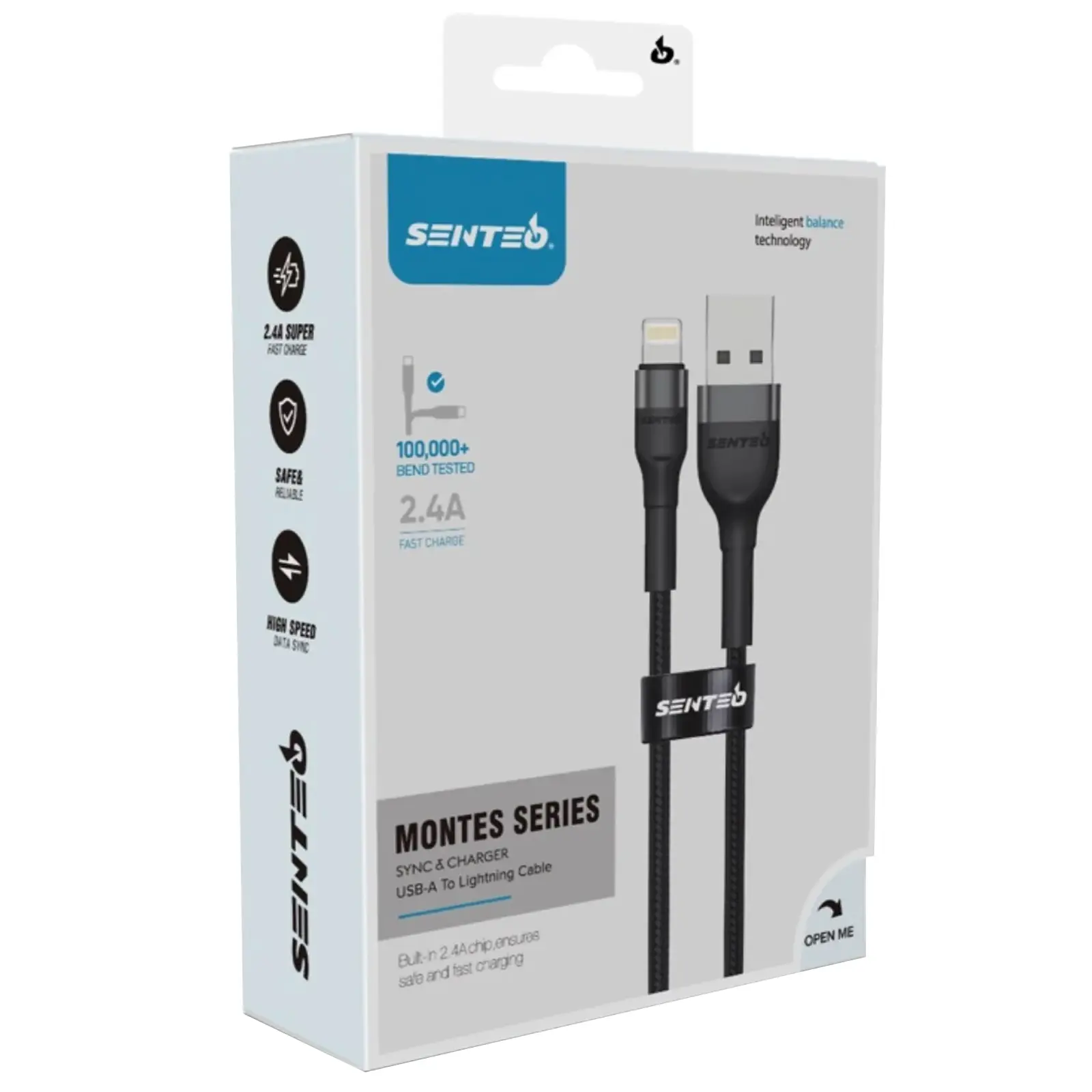 Data kabel Senteo ST-01 Montes Series braided USB-A to Lightning 2.4A (1.2m), Black 1