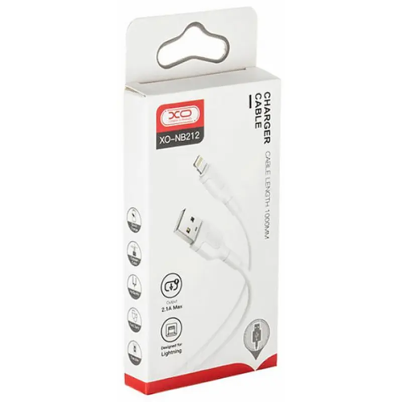 Data kabel XO NB-212 USB-A to Lightning 2.1A (1m), White 1