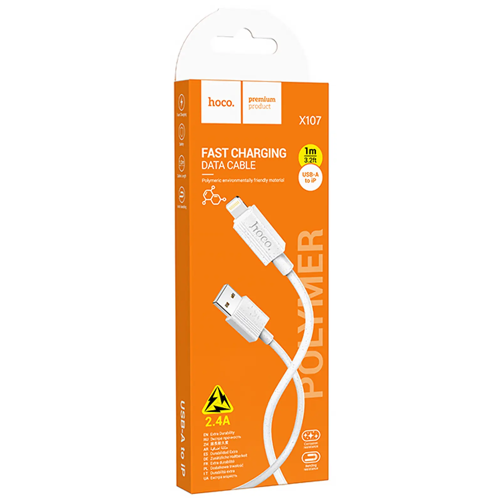 Data kabel Hoco X107 USB to Lightning 2.4A (1m), White 3