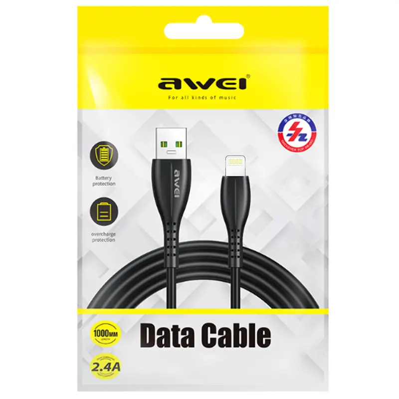 Data kabel Awei CL-115 USB to Lightning 2.4A (1m), Black 1