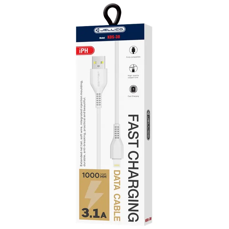 Kabel Jellico KDS-30 USB to Lightning 3.1A (1m), White 1