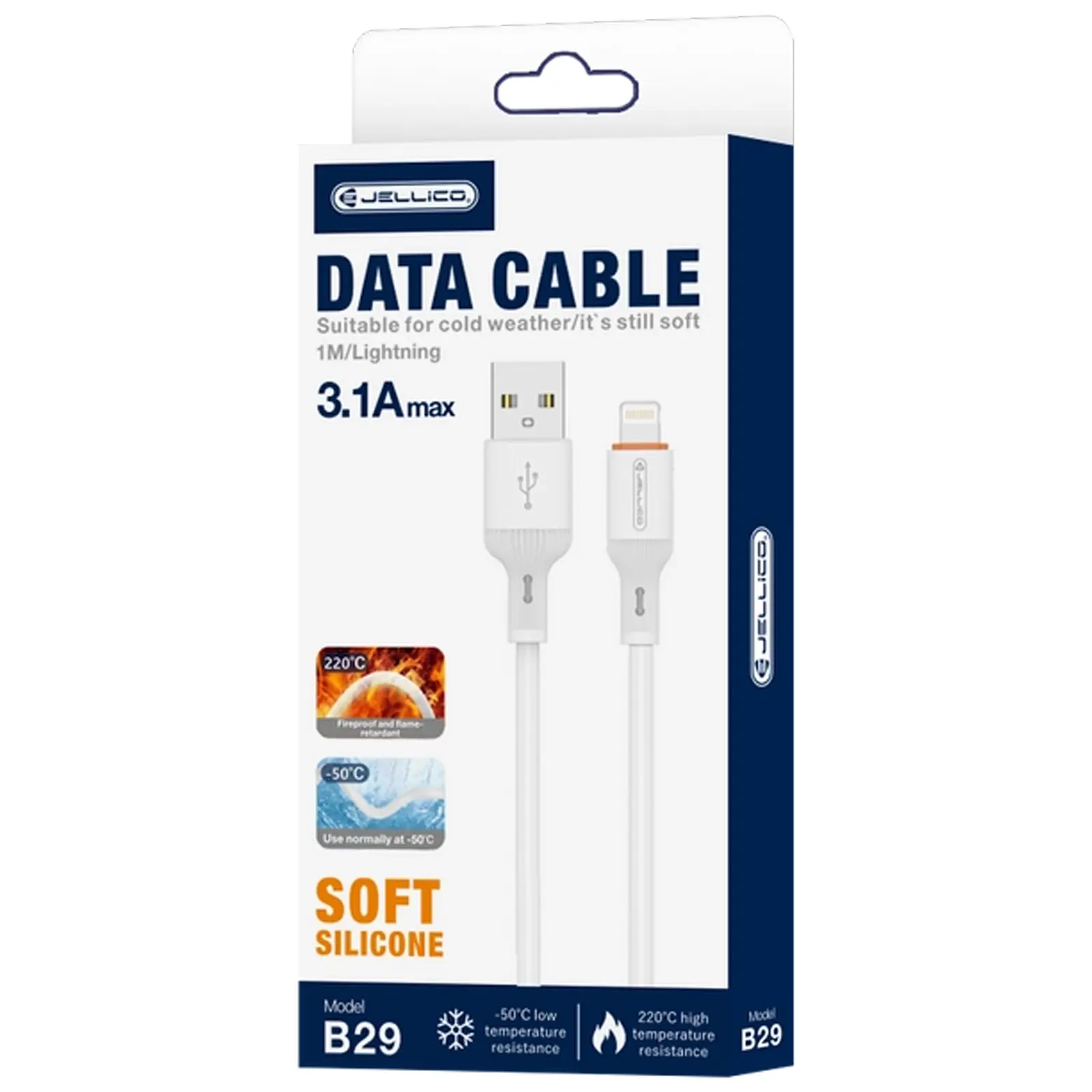 Kabel Jellico B29 USB to Lightning 3.1A (1m), White 2