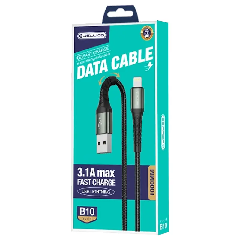 Kabel Jellico B10 USB to Lightning 3.1A (1m), Black 1