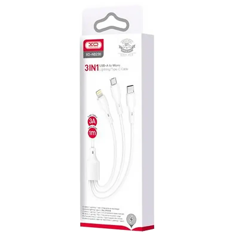 Data kabel XO NB230 3in1 USB-A to C/M/L 2.4A (1m), White 1