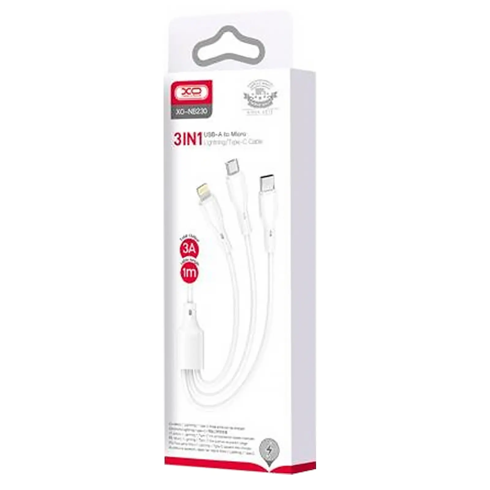 Data kabel XO NB230 3in1 USB-A to C/M/L 2.4A (1m), White 1