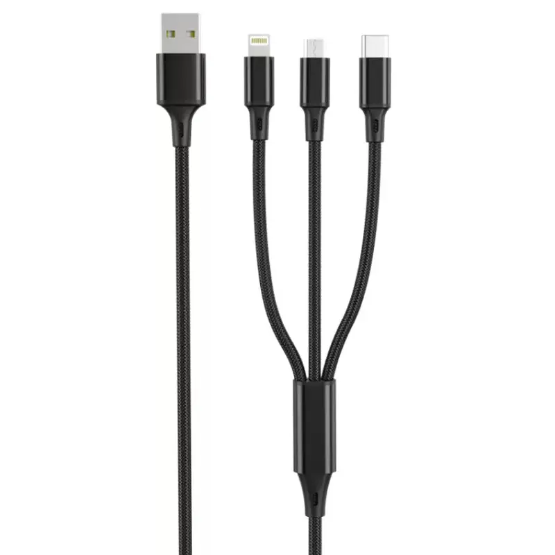 Data kabel XO NB173 3in1 USB-A to C/M/L 2.4A (1m), Black