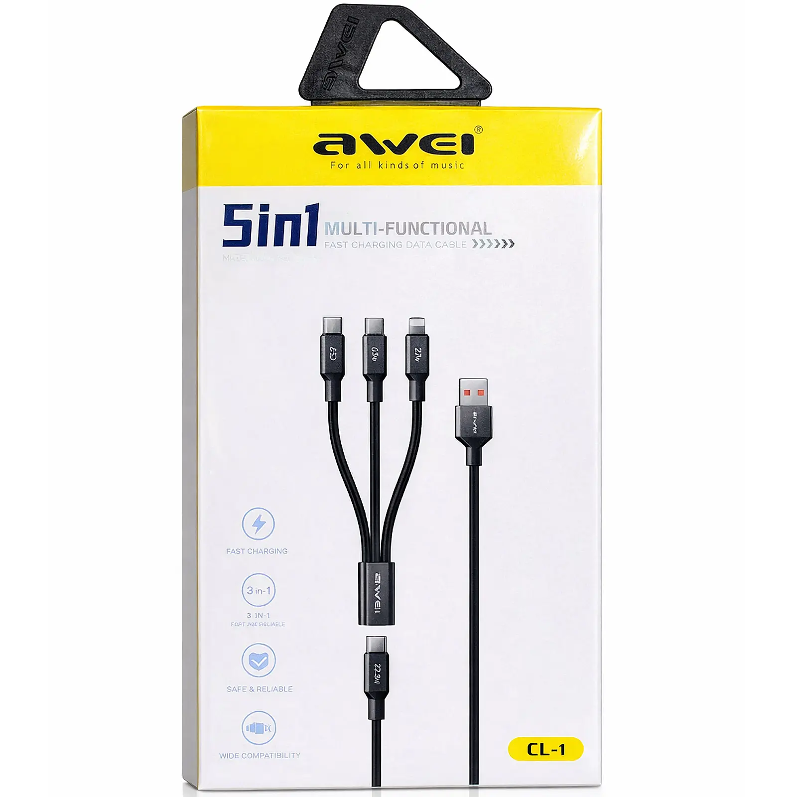 Data kabel Awei CL-1 5 in 1 (USB-A to C/L+USB-C to C/L) (1m), Black 1