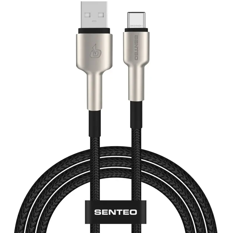 Data kabel Senteo SM-03 Iron Series braided USB-A to USB-C 3A (1m), Black 2