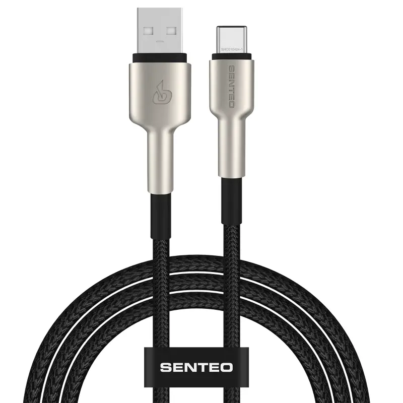 Data kabel Senteo SM-03 Iron Series braided USB-A to USB-C 3A (2m), Black