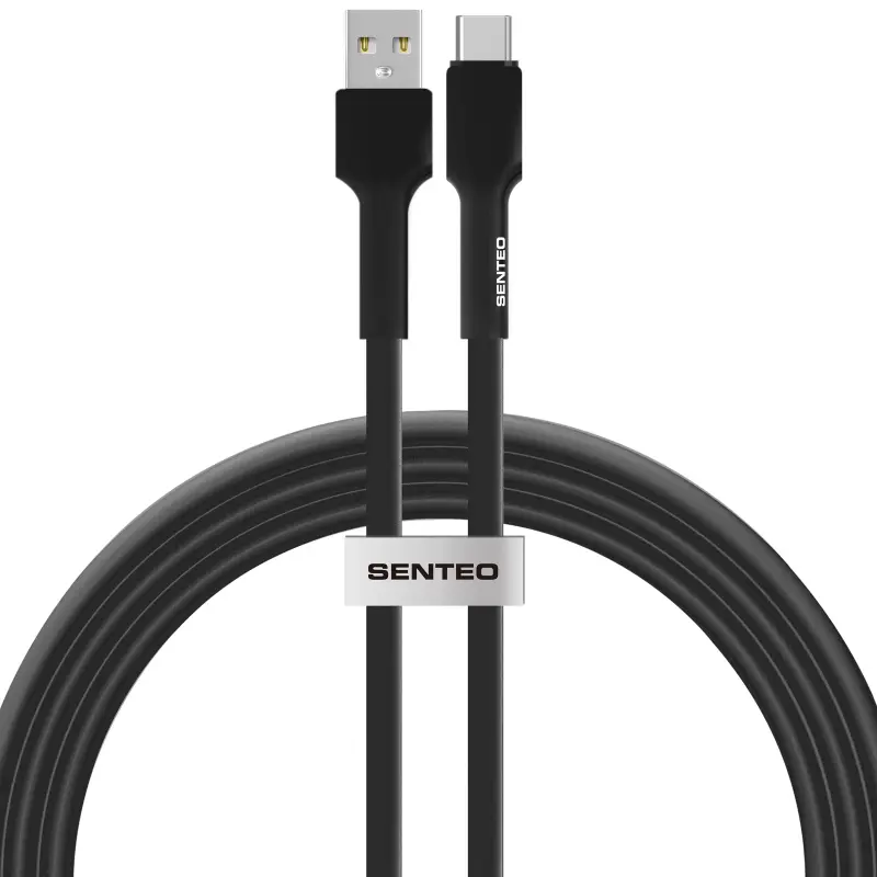 Data kabel Senteo SL-03 soft silicone USB-A to USB-C 3A (1m), Black