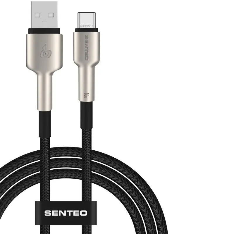 Cable Senteo SM-03 Iron Series braided USB-A to USB-C 6A/66W (1m), Black 1