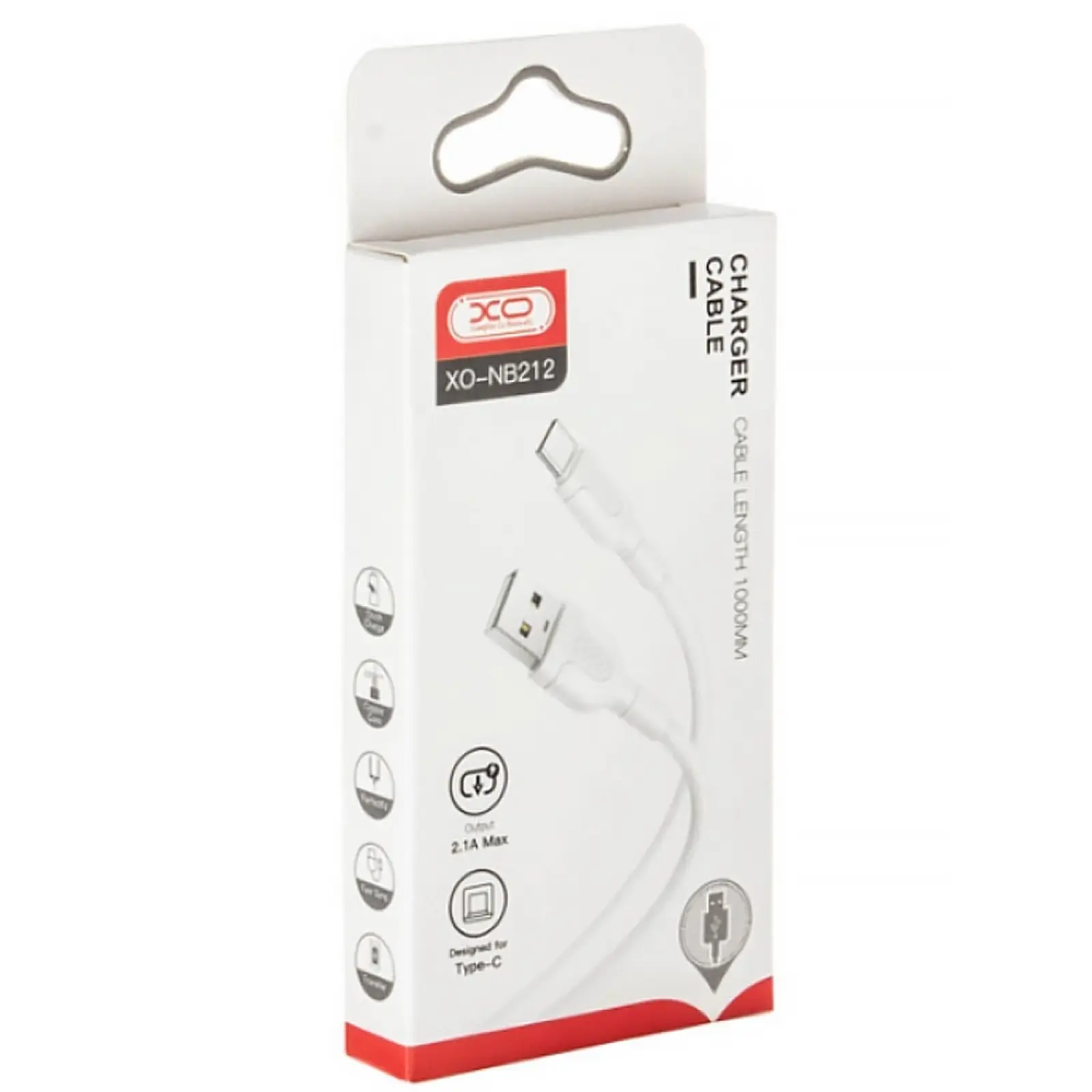Data kabel XO NB-212 USB-A to USB-C 2.1A (1m), White 1