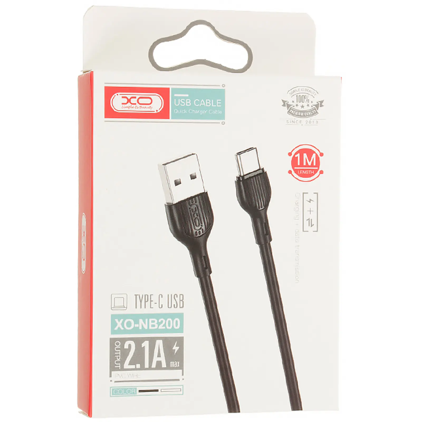 Data kabel XO NB-200 USB-A to USB-C 2.1A (1m), Black 1