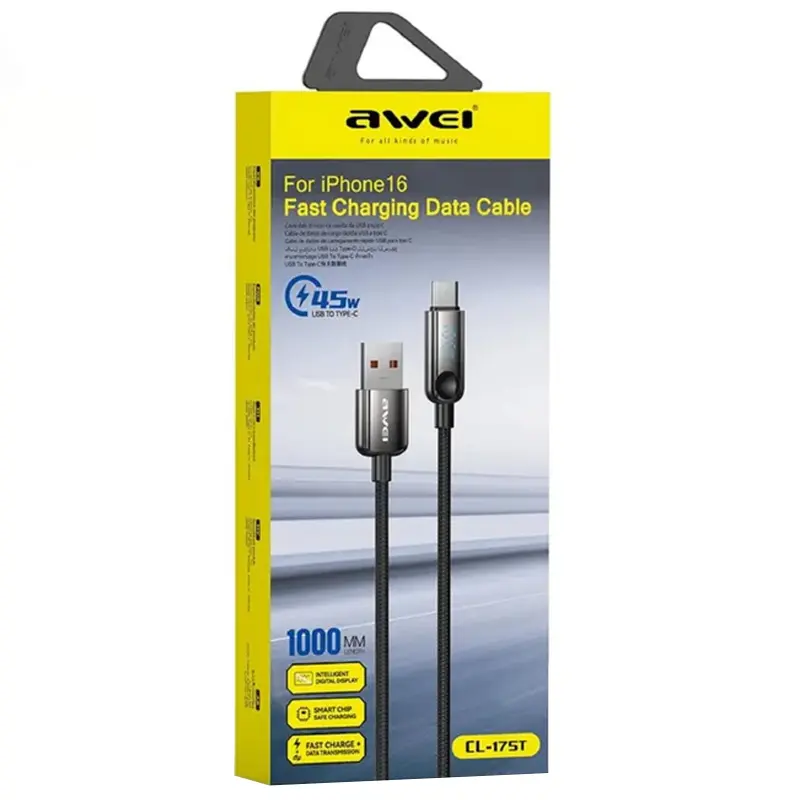 Data kabel Awei CL-175 USB to Type-C 4.5A (1m), Black 1