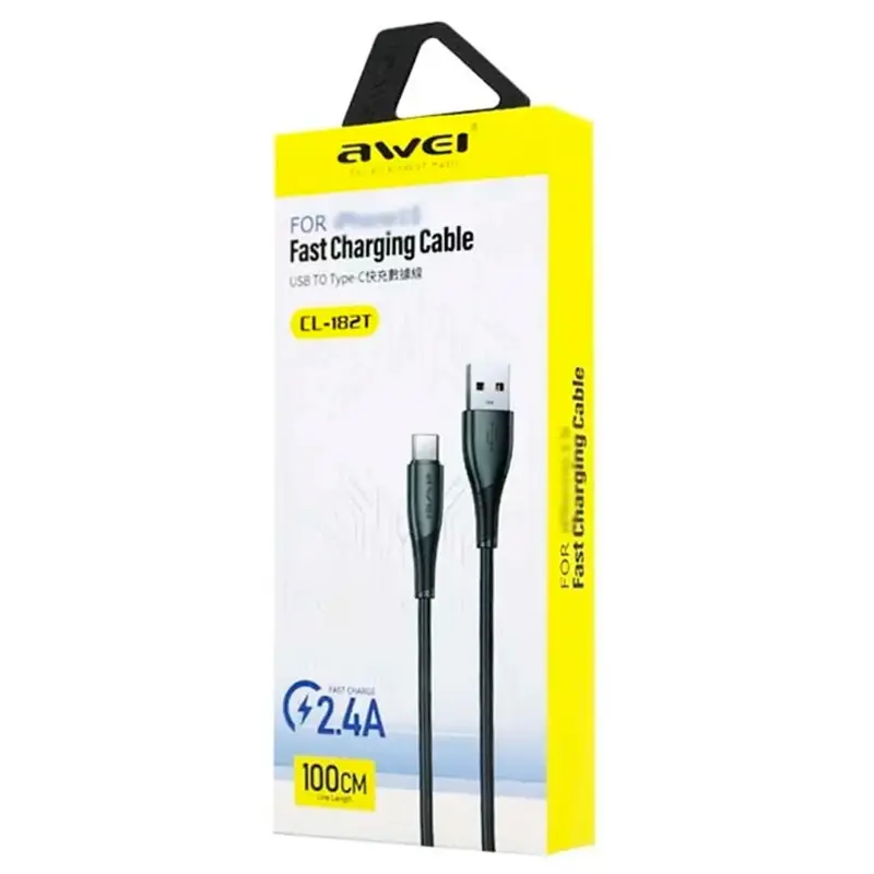 Data kabel Awei CL-182 USB to Type-C 3A (1m), Black 1