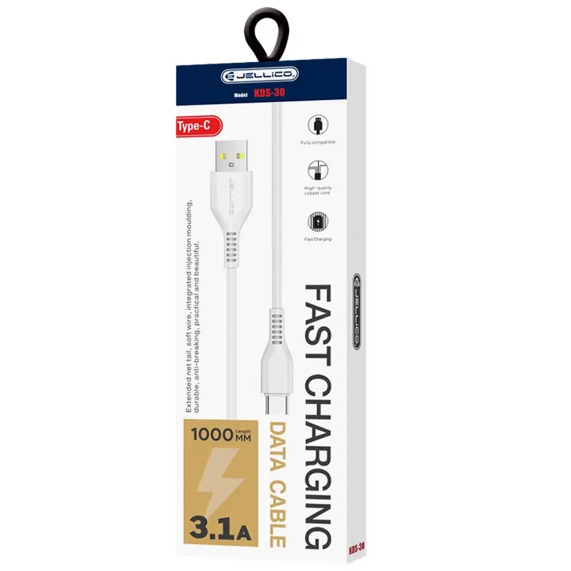 Дата кабель Jellico KDS-30 USB to Type-C 3.1A (1m), White 1