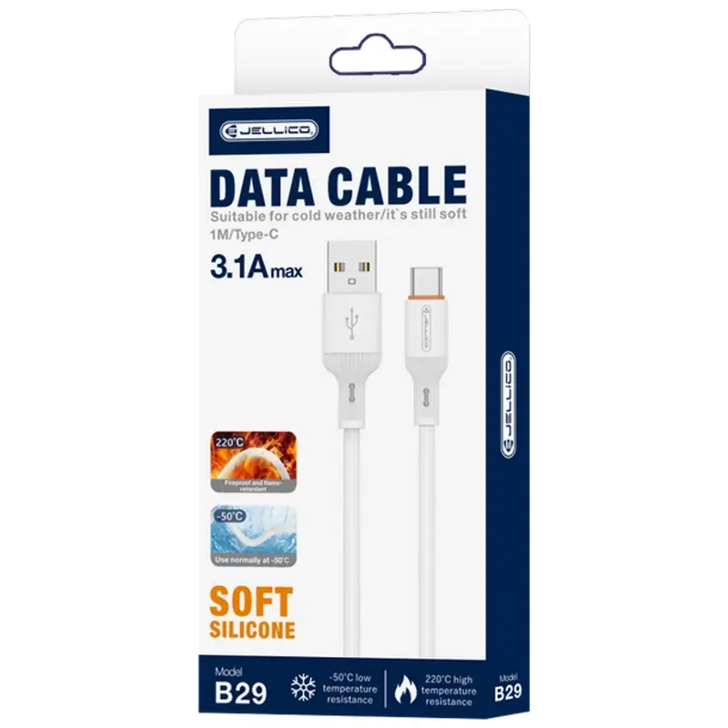 Kabel Jellico B29 USB to Type-C 3.1A (1m), White 2