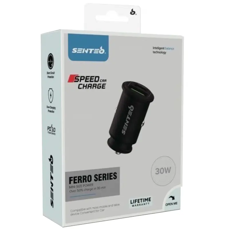 Ładowarka samochodowa Senteo Q-02 Ferro Series PD30W+QC3.0 18W (1USB-A/1C), Black 2