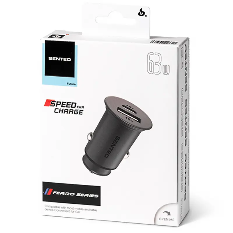 Ładowarka samochodowa Senteo Q-06 Ferro Series 63W (1USB-A/1C), Black 1