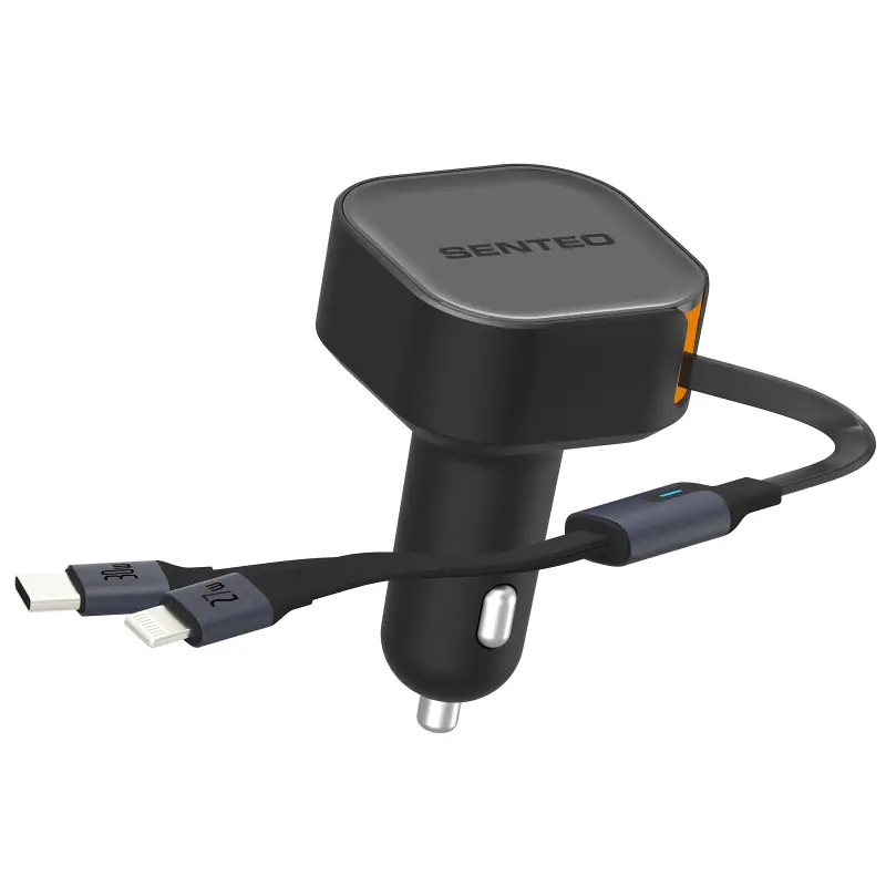 Car charger Senteo Q-10C Truck Series Retractable UCB-C+ Lighting car charger 30W, Black