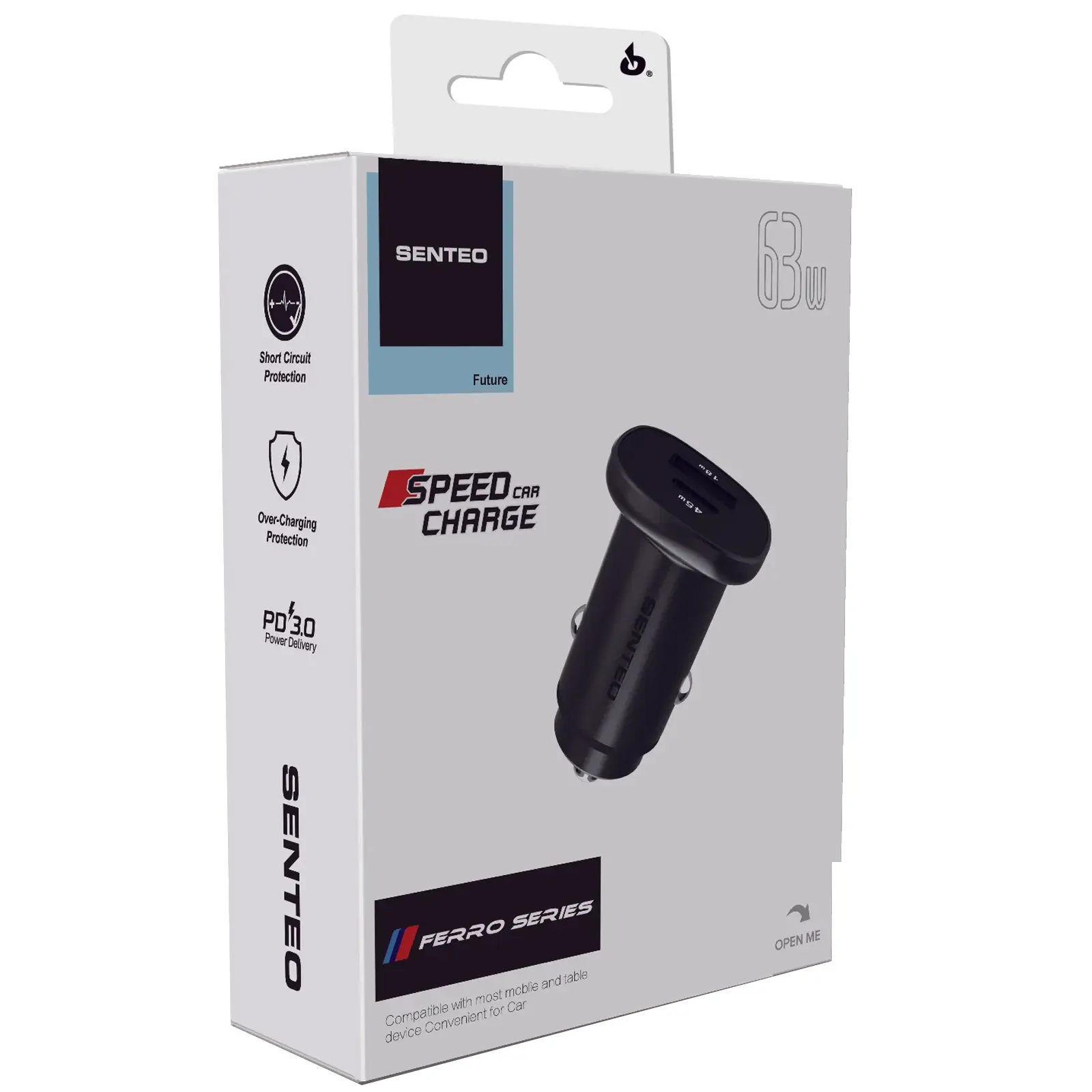 Car charger Senteo Q-03 Ferro Series USB-A18W+C45W 63W (1USB-A/1C), Black 1