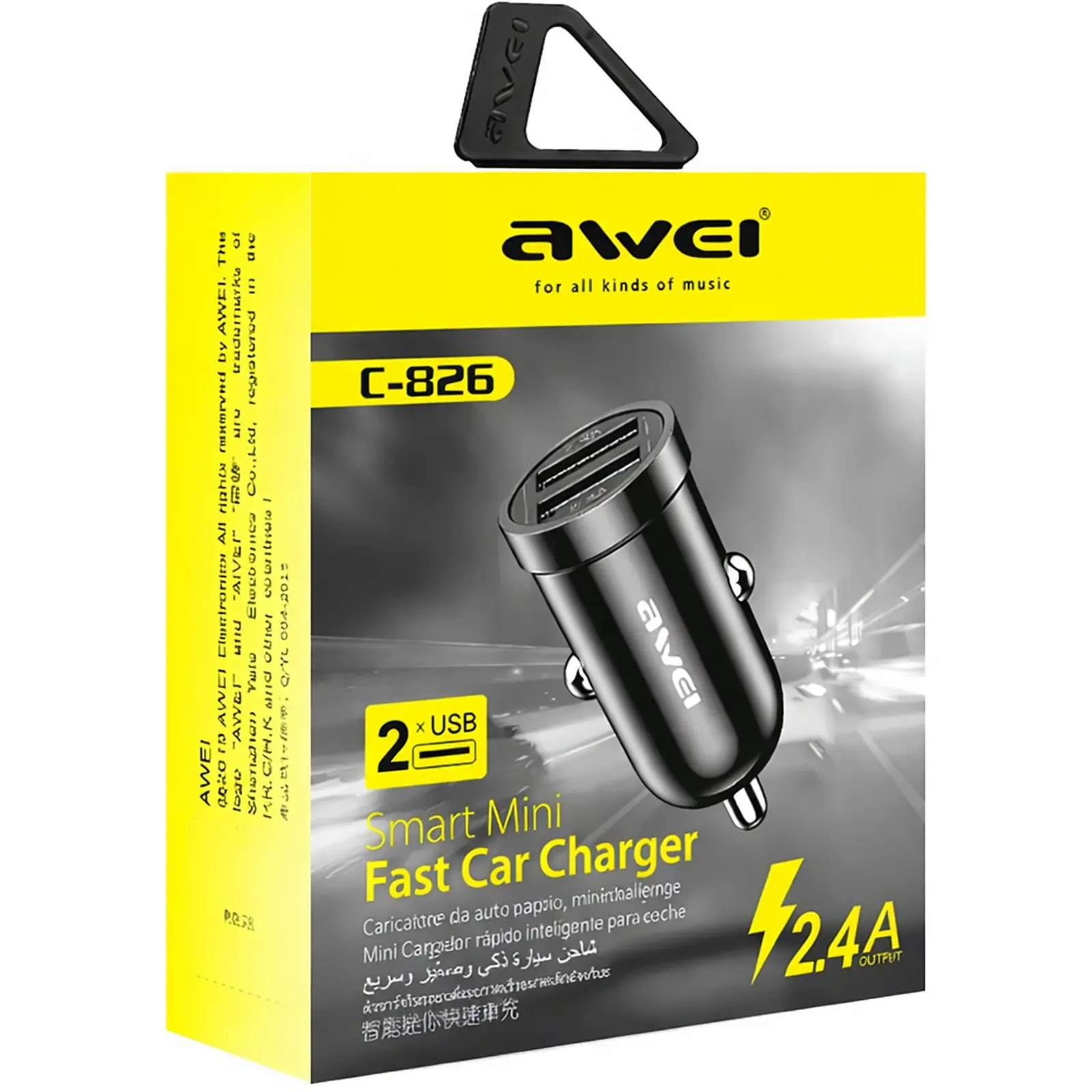 Car charger Awei C-826 2.4A (2USB-A), Black 4