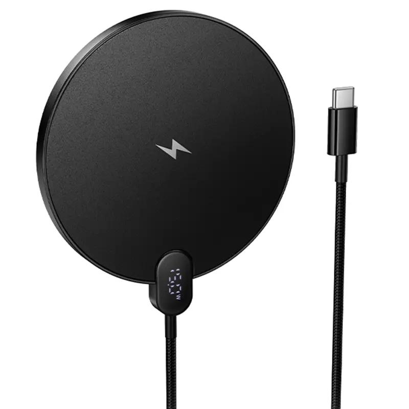 Wireless charger Hoco CW62 Peak with digital display and cable 15W, Black