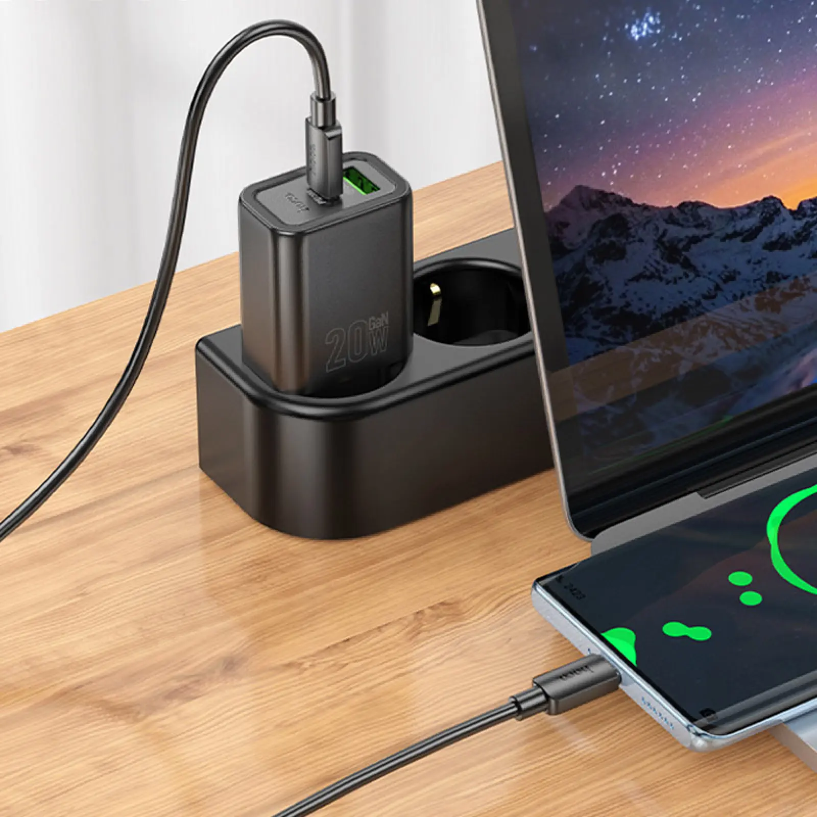 Сharger Hoco N61 Gentle PD20W+QC3.0 (1USB-A/1C), Black 2