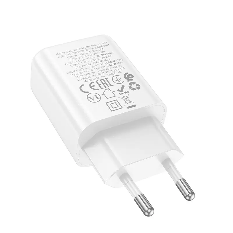 Сharger Hoco N61 Gentle PD20W+QC3.0 (1USB-A/1C), White 1