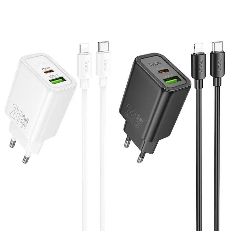 Ładowarka sieciowa Hoco N61 Gentle PD20W+QC3.0 (1USB-A/1C) + kabel Type-C to Lightning