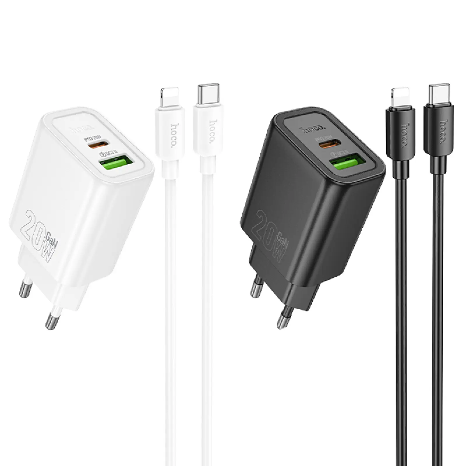 Ładowarka sieciowa Hoco N61 Gentle PD20W+QC3.0 (1USB-A/1C) + kabel Type-C to Lightning