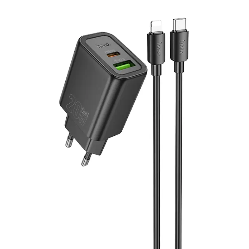 Ładowarka sieciowa Hoco N61 Gentle PD20W+QC3.0 (1USB-A/1C) + kabel Type-C to Lightning, Black
