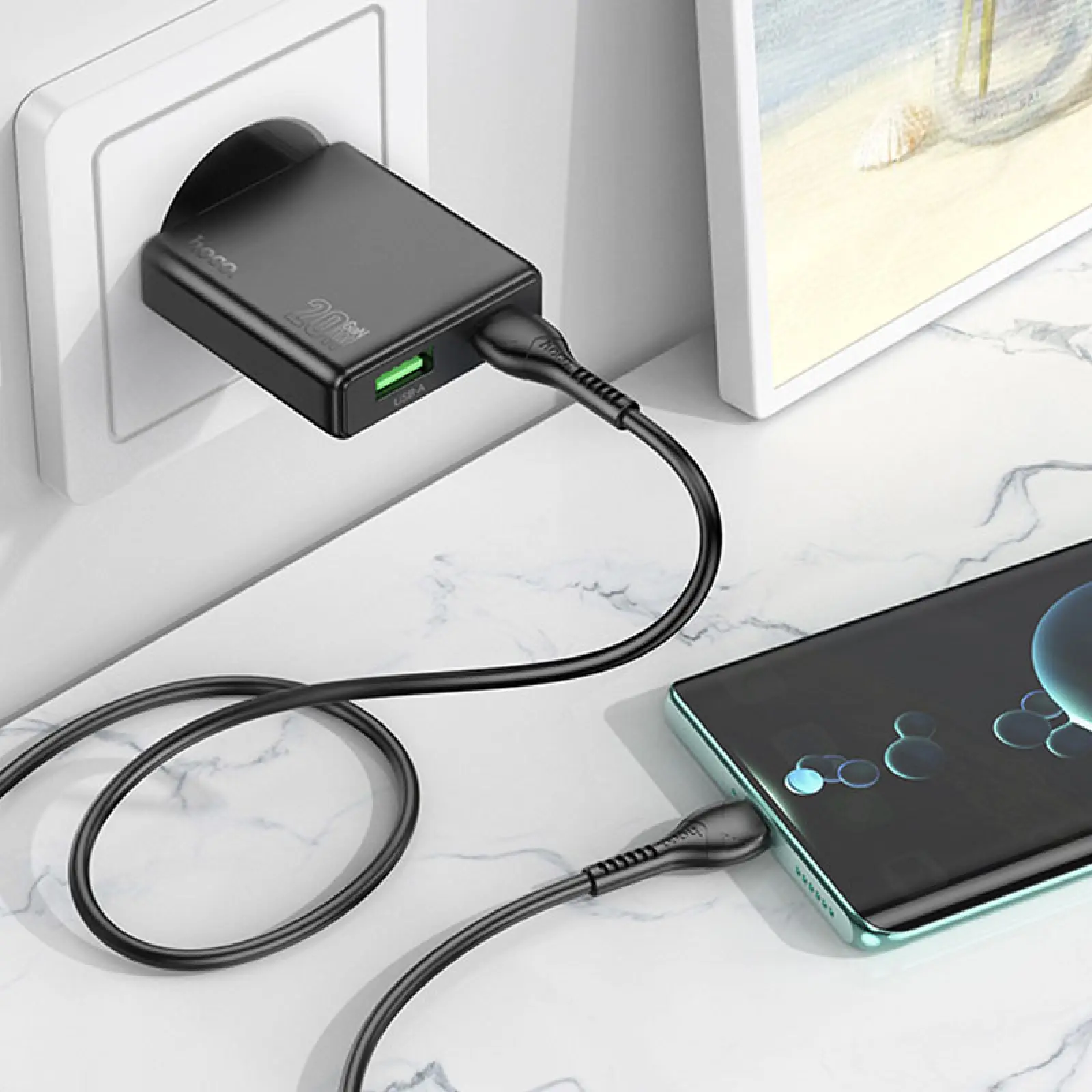 Сharger Hoco N38 Delgado PD20W+QC3.0 (1USB-A/1C), Black 1