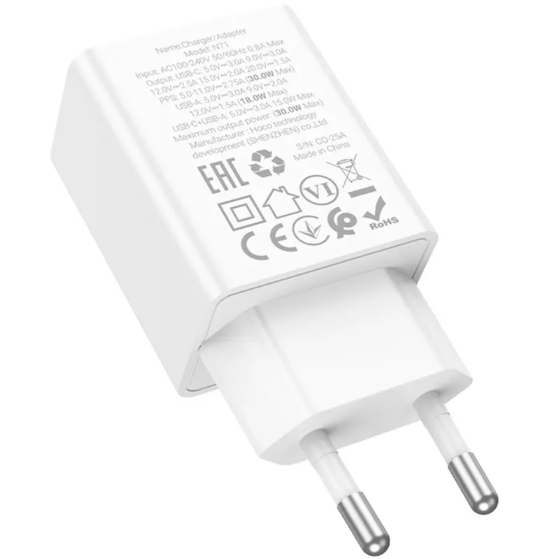 Ładowarka sieciowa Hoco N71 Nuevo PD30W+QC3.0 (1USB-A/1C), White 3