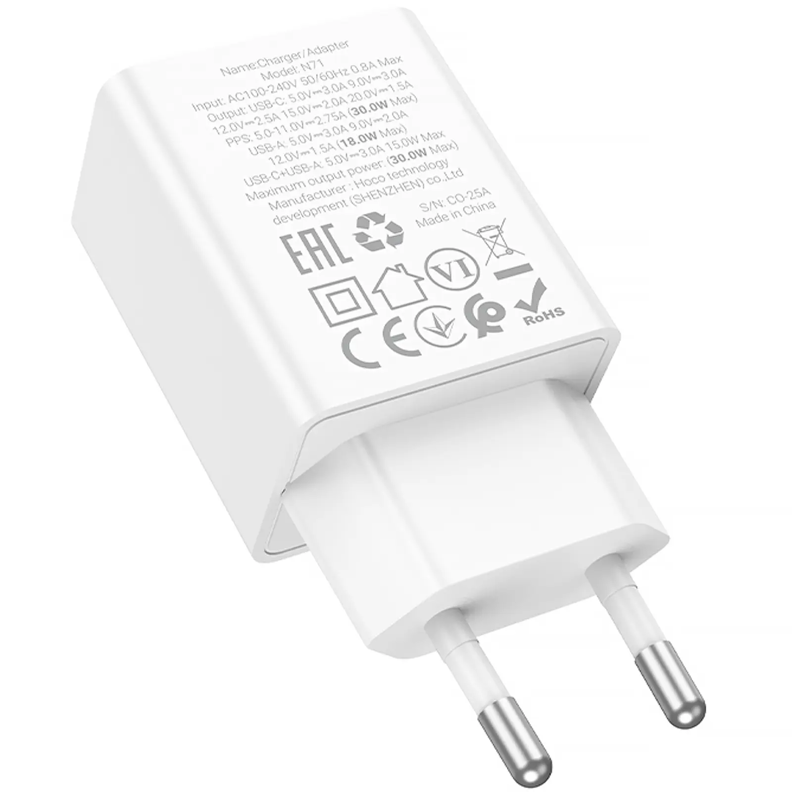 Ładowarka sieciowa Hoco N71 Nuevo PD30W+QC3.0 (1USB-A/1C), White 3