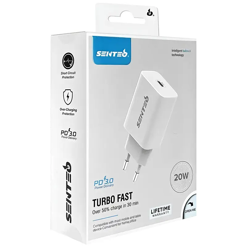 Сharger Senteo Z-08 PD20W (1USB-A/1C), White 3