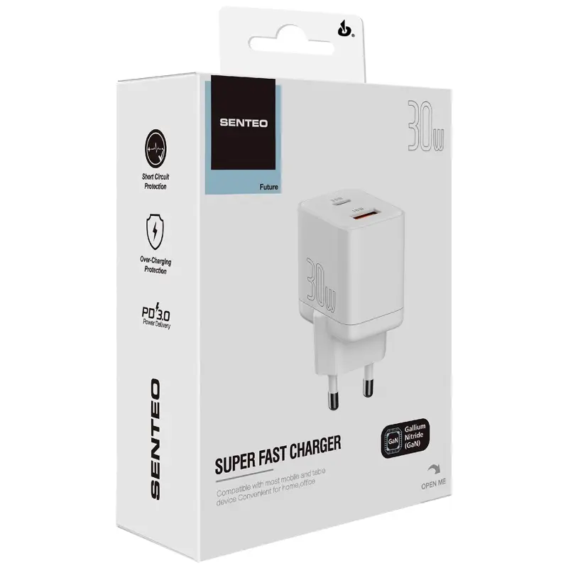 Сharger Senteo Z-10 GaN PD30W (1USB-A/1C), White 1