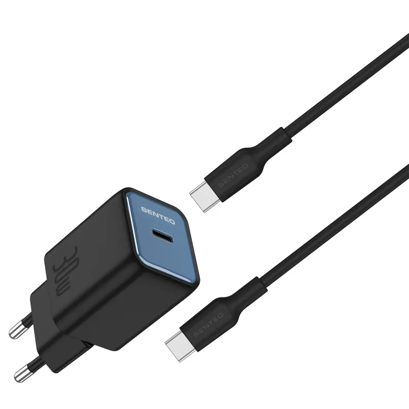 Ładowarka sieciowa Senteo Z-16C PD30W (1USB-C) + kabel USB-C to USB-C, Black