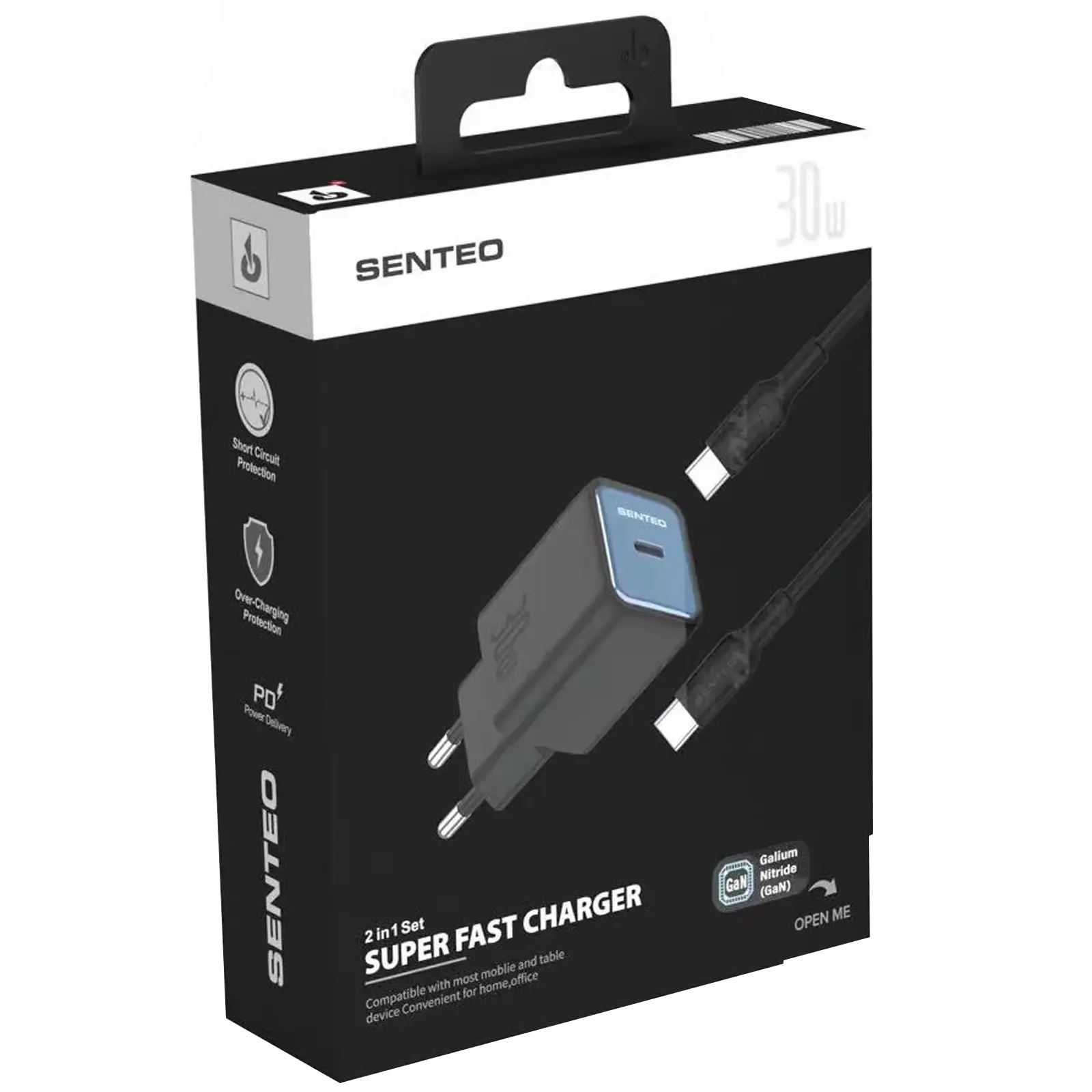 Ładowarka sieciowa Senteo Z-16C PD30W (1USB-C) + kabel USB-C to USB-C, Black 1