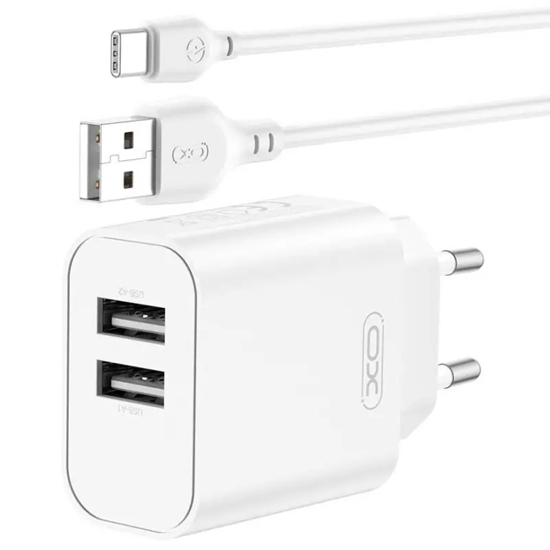 Ładowarka sieciowa XO CE34 2.4A (2USB-A) + cable USB-A to USB-C, White