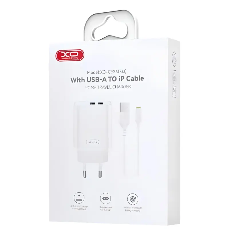 Ładowarka sieciowa XO CE34 2.4A (2USB-A) + cable USB-A to Lightning, White 2