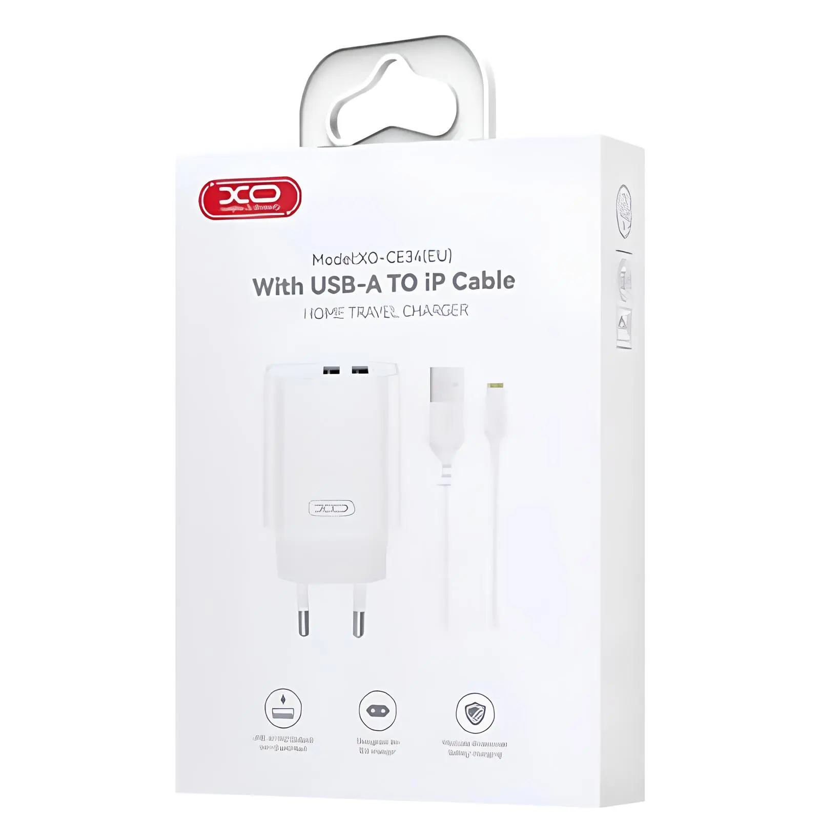 Ładowarka sieciowa XO CE34 2.4A (2USB-A) + cable USB-A to Lightning, White 2
