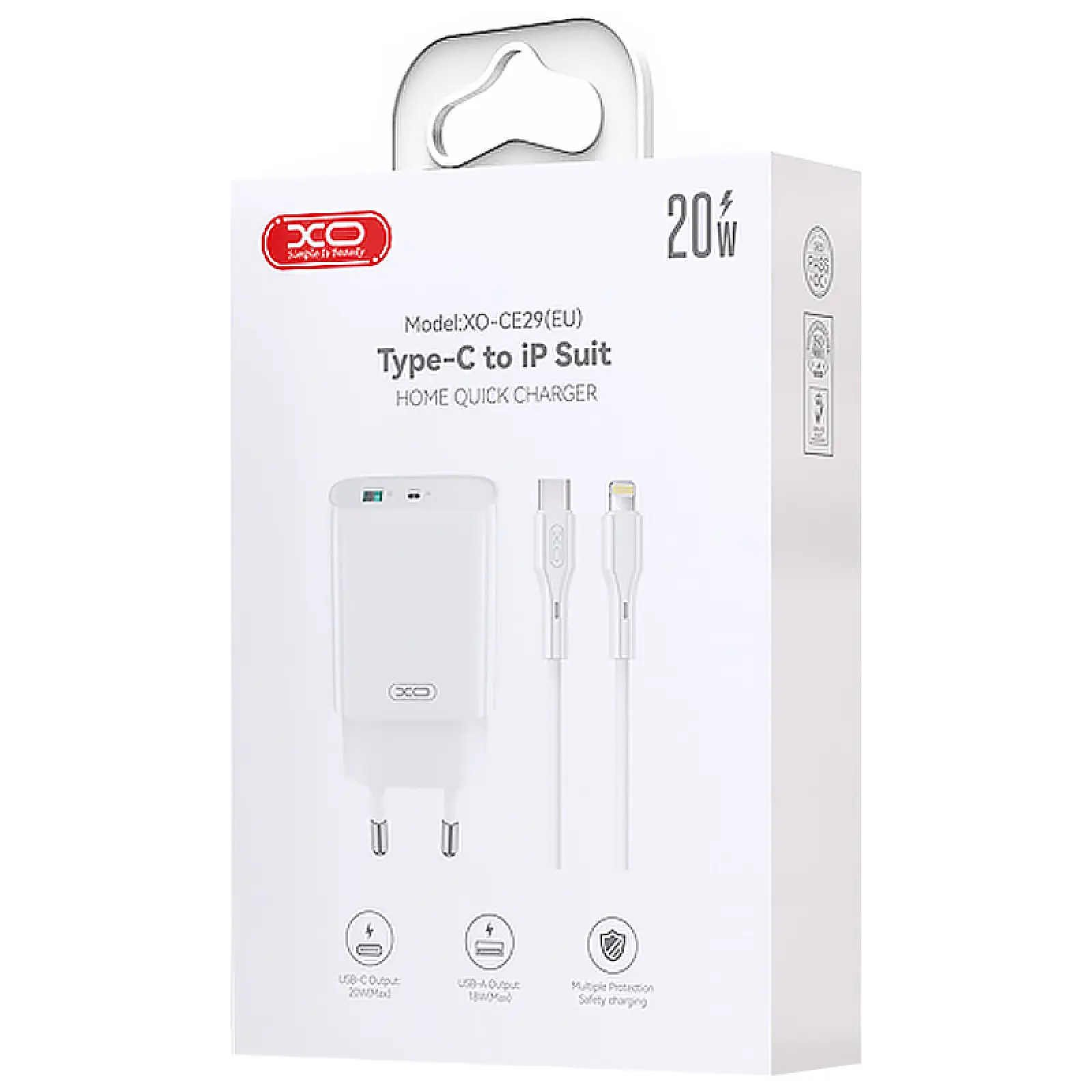 Ładowarka sieciowa XO CE29 PD20W (1USB-C) + cable USB-C to Lightning, White 5
