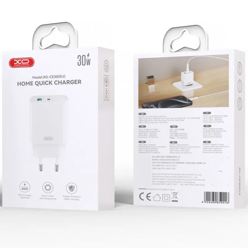 Ładowarka sieciowa XO CE30 PD30W+QC3.0 (1USB-A/1C), White 2