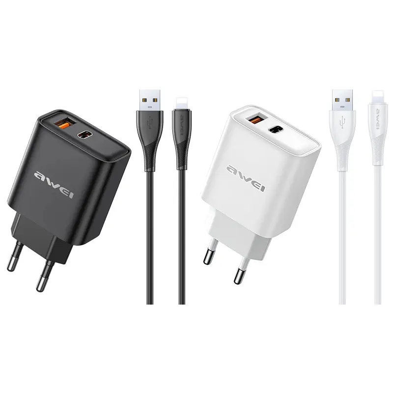Ładowarka sieciowa Awei PD81 PD20W+QC3.0 (1USB-A/1C) + kabel USB to Lightning