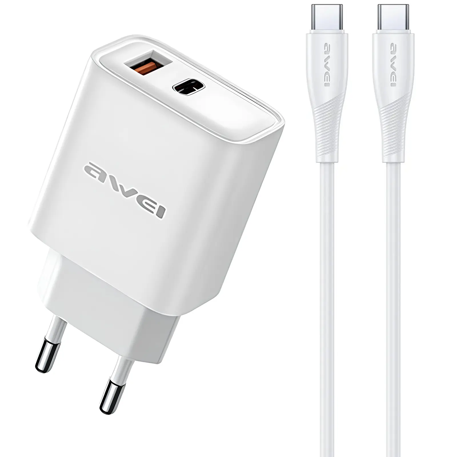 Ładowarka sieciowa Awei PD81 PD20W+QC3.0 (1USB-A/1C) + kabel Type-C to Type-C