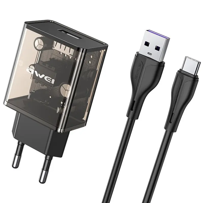 Ładowarka sieciowa Awei C9 12W (USB-A) + kabel USB to Type-C, Black